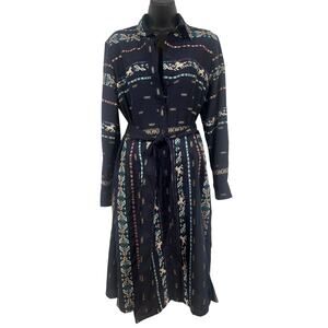 Finley Taos in Navy Blue Western Horse Embroidered Belted Shirt Dress M